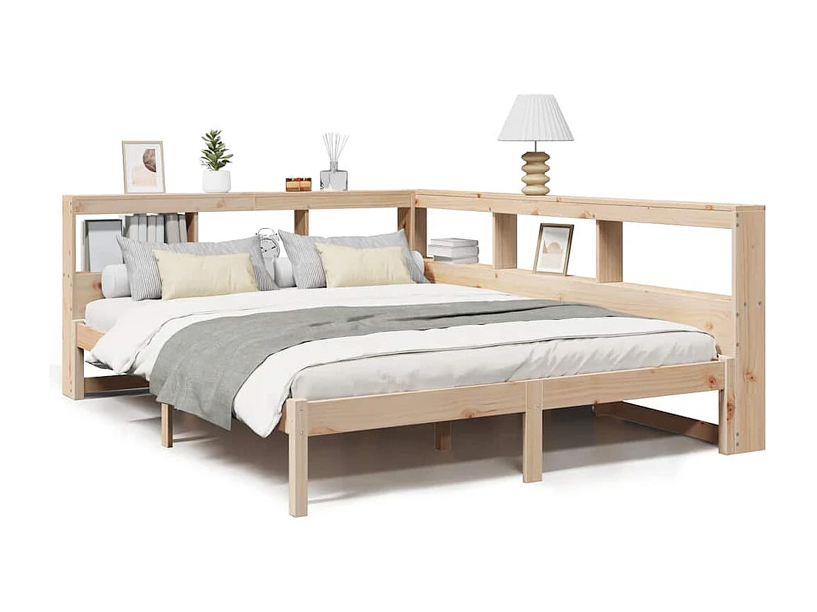 Lit bibliothèque sans matelas 140x190 cm bois de pin massif