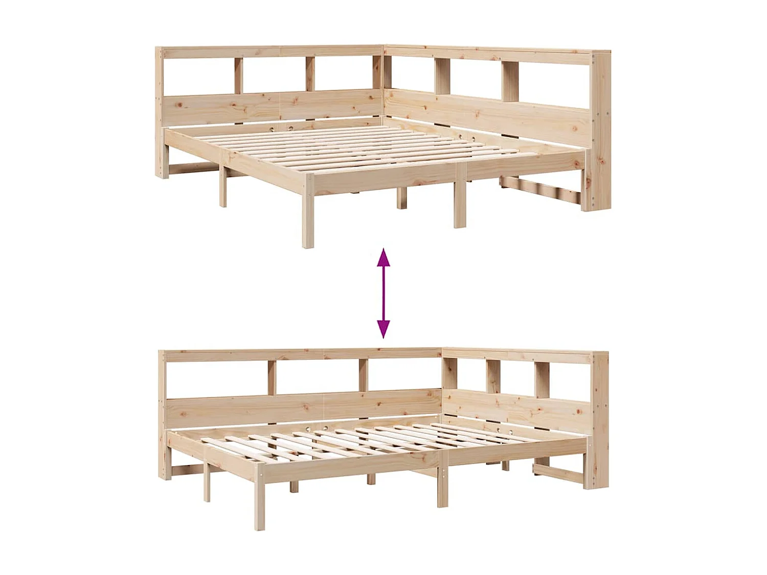 Lit bibliothèque sans matelas 140x190 cm bois de pin massif