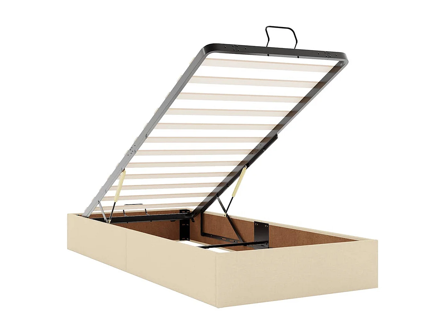 Cadre de lit ottoman avec matelas crème 90x200 cm tissu