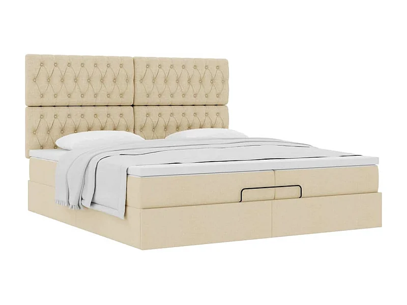 Cadre de lit ottoman avec matelas crème 200x200cm tissu