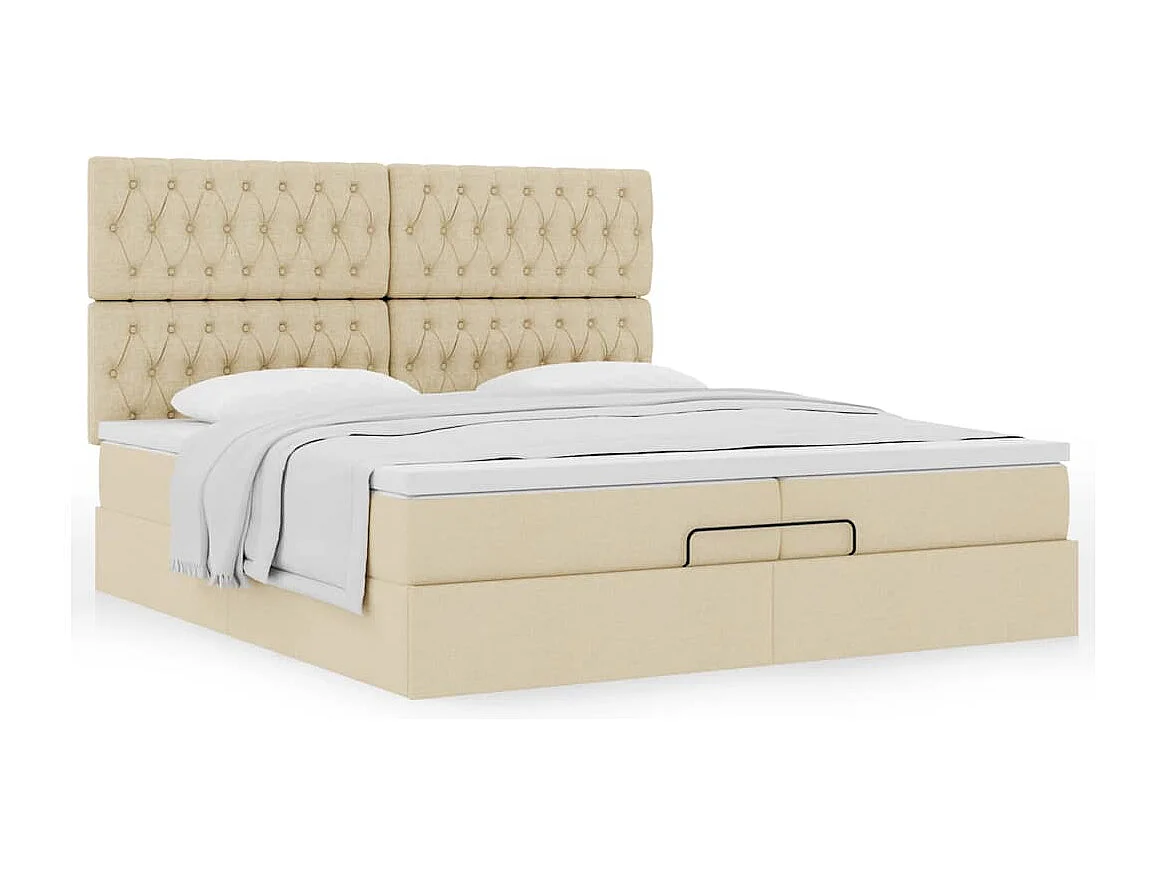 Cadre de lit ottoman avec matelas crème 200x200cm tissu