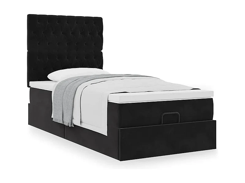 Cadre de lit ottoman avec matelas noir 100x200cm velours