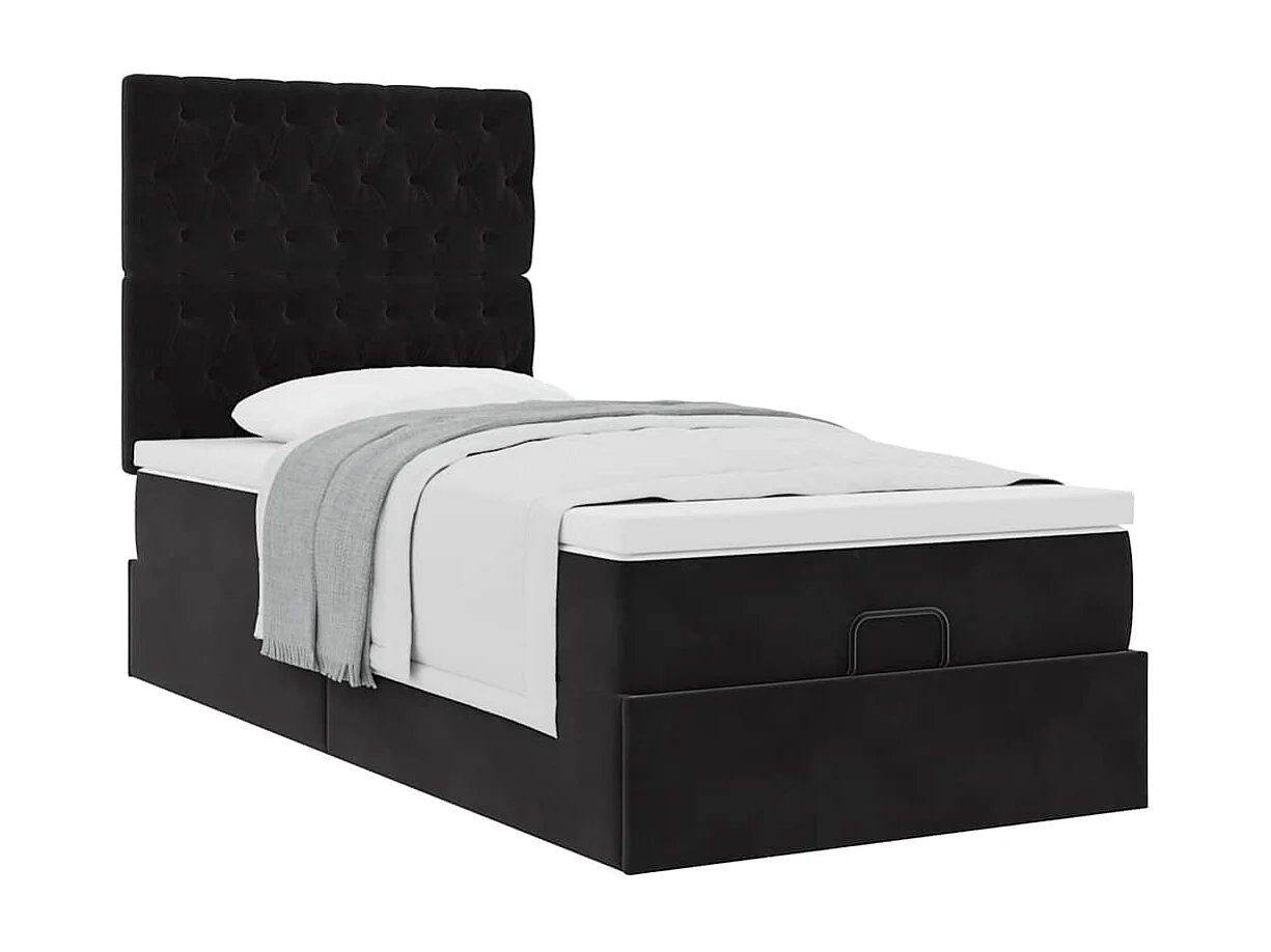 Cadre de lit ottoman avec matelas noir 100x200cm velours