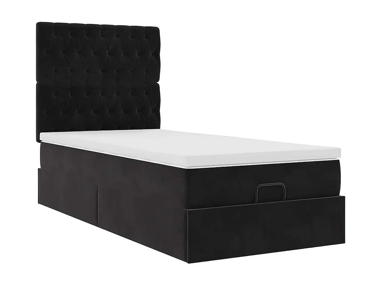 Cadre de lit ottoman avec matelas noir 100x200cm velours