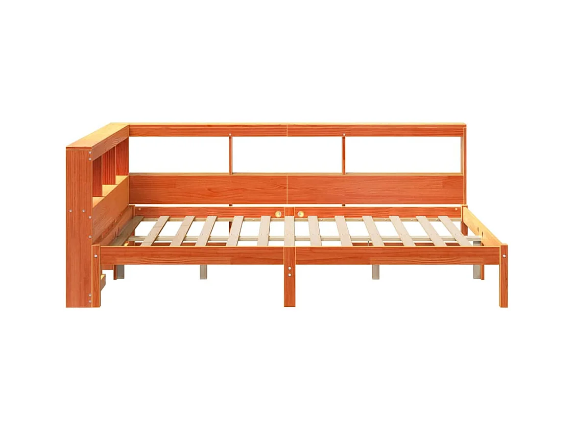 Lit bibliothèque sans matelas cire marron 135x190 cm pin massif