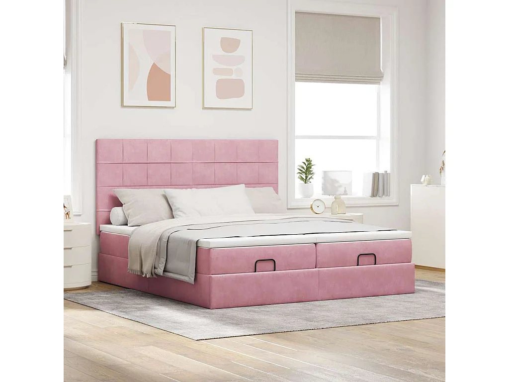 Estructura de cama otomana colchones terciopelo rosa 200x200cm