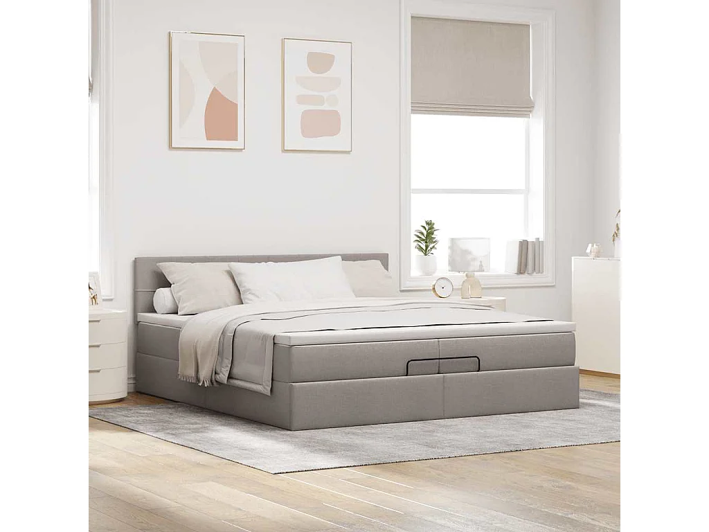 Cadre de lit ottoman avec matelas taupe 200x200cm tissu