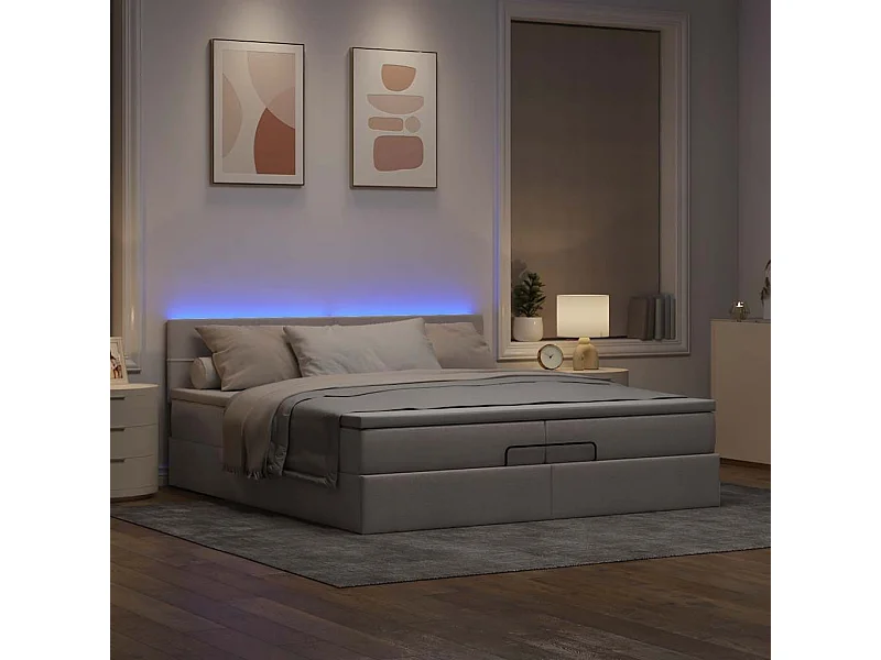 Cadre de lit ottoman avec matelas taupe 200x200cm tissu