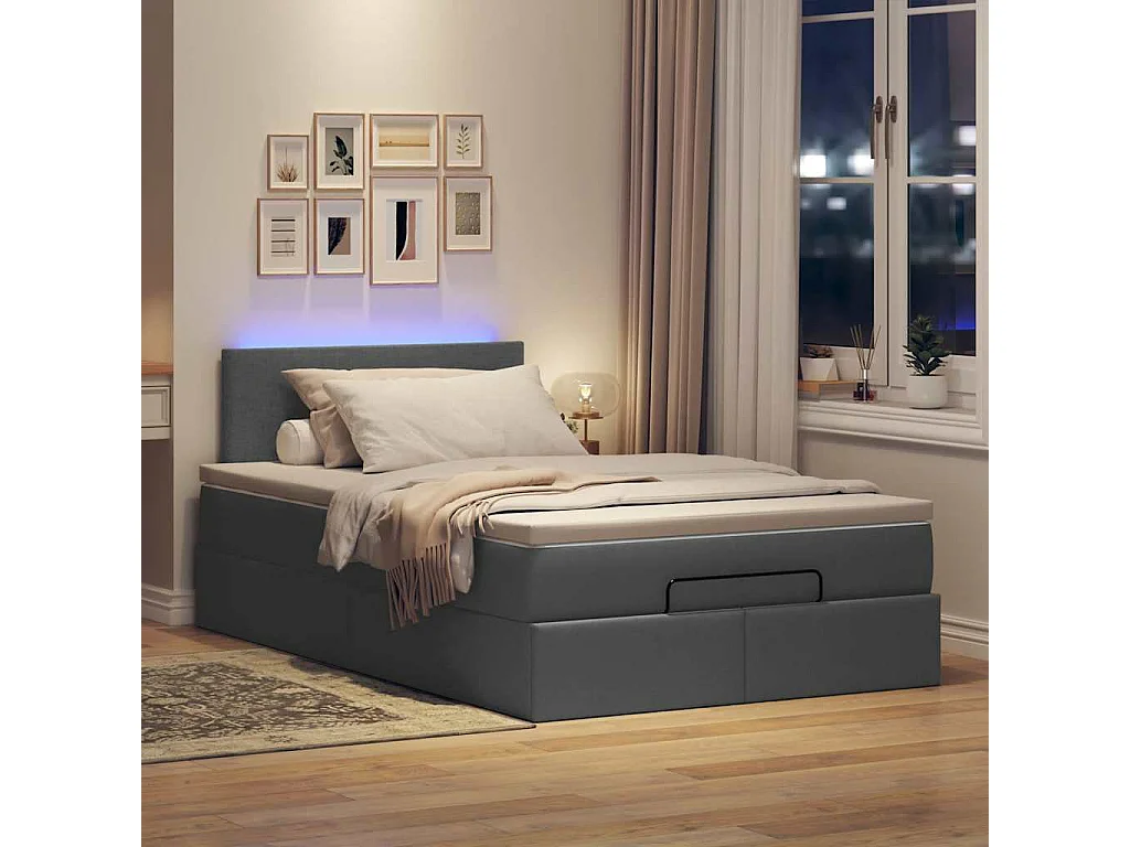 Lit ottoman avec matelas gris foncé 120x200 cm tissu