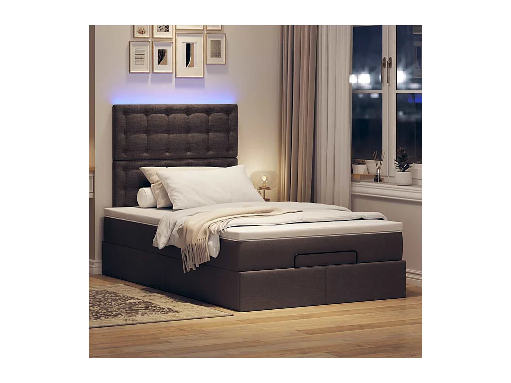 Estrutura cama otomana colchão 120x200cm tecido castanho escuro