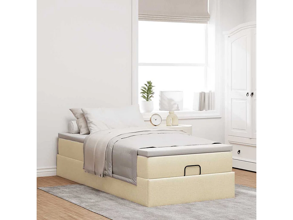 Cadre de lit ottoman avec matelas crème 100x200cm tissu