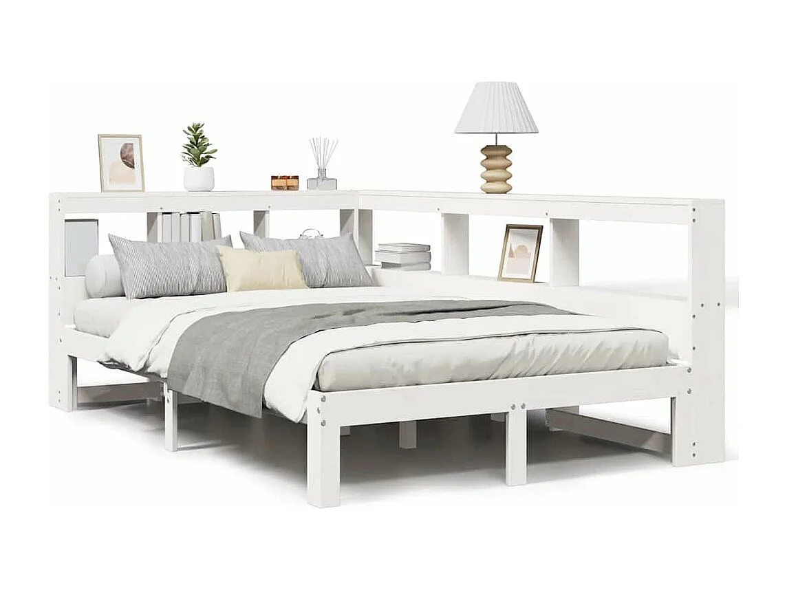 Cama con estantería sin colchón madera maciza blanca 120x200 cm