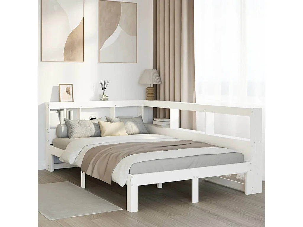 Cama con estantería sin colchón madera maciza blanca 120x200 cm