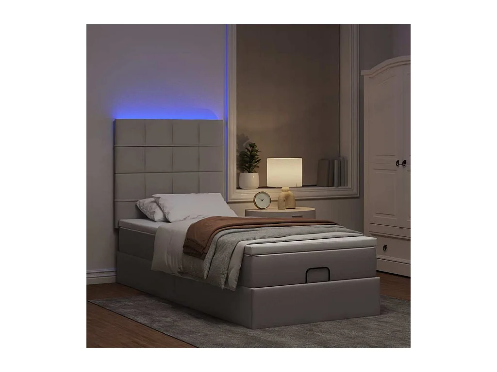 Estrutura de cama otomana com colchão tecido cinzento 90x200cm