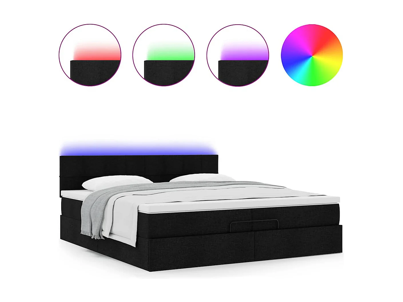 Cadre de lit ottoman avec matelas noir 200x200cm tissu