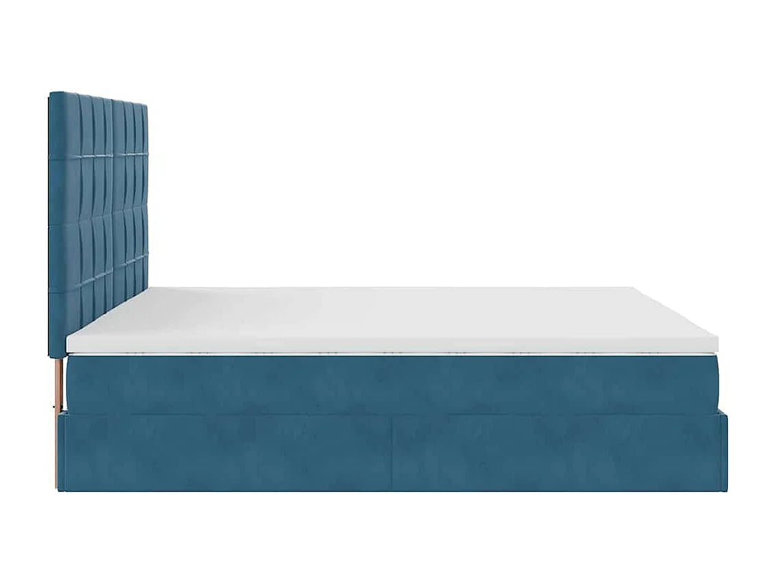 Cadre de lit ottoman avec matelas bleu foncé 160x200 cm velours