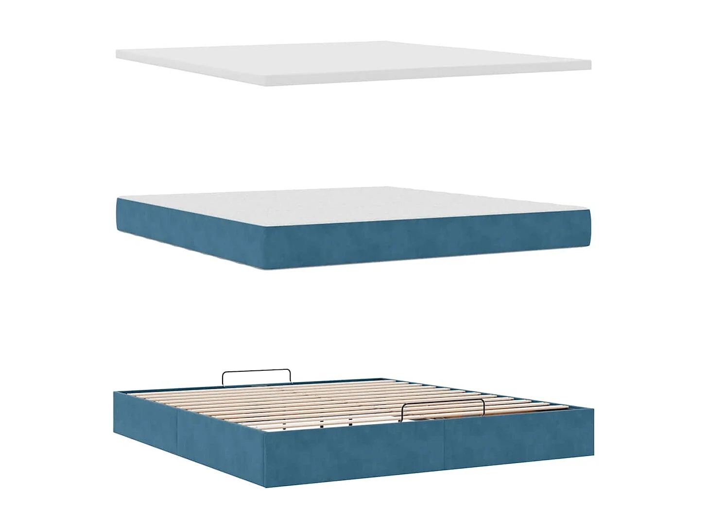 Estructura de cama otomana colchones terciopelo azul oscuro