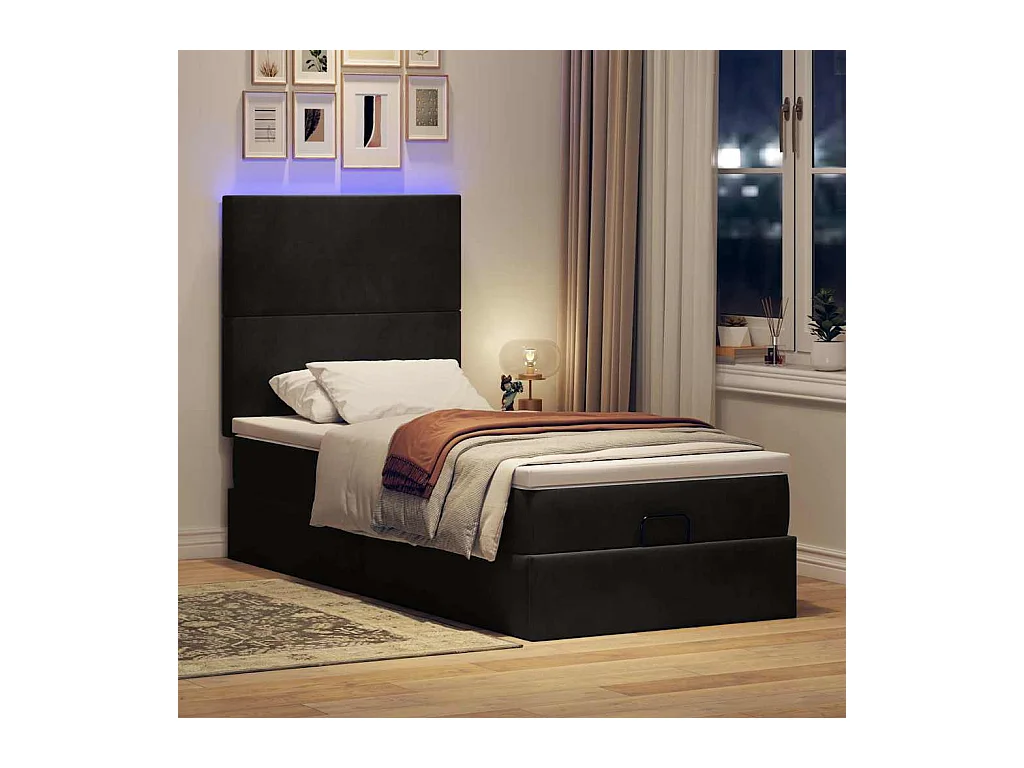 Cadre de lit ottoman avec matelas noir 80x200 cm velours