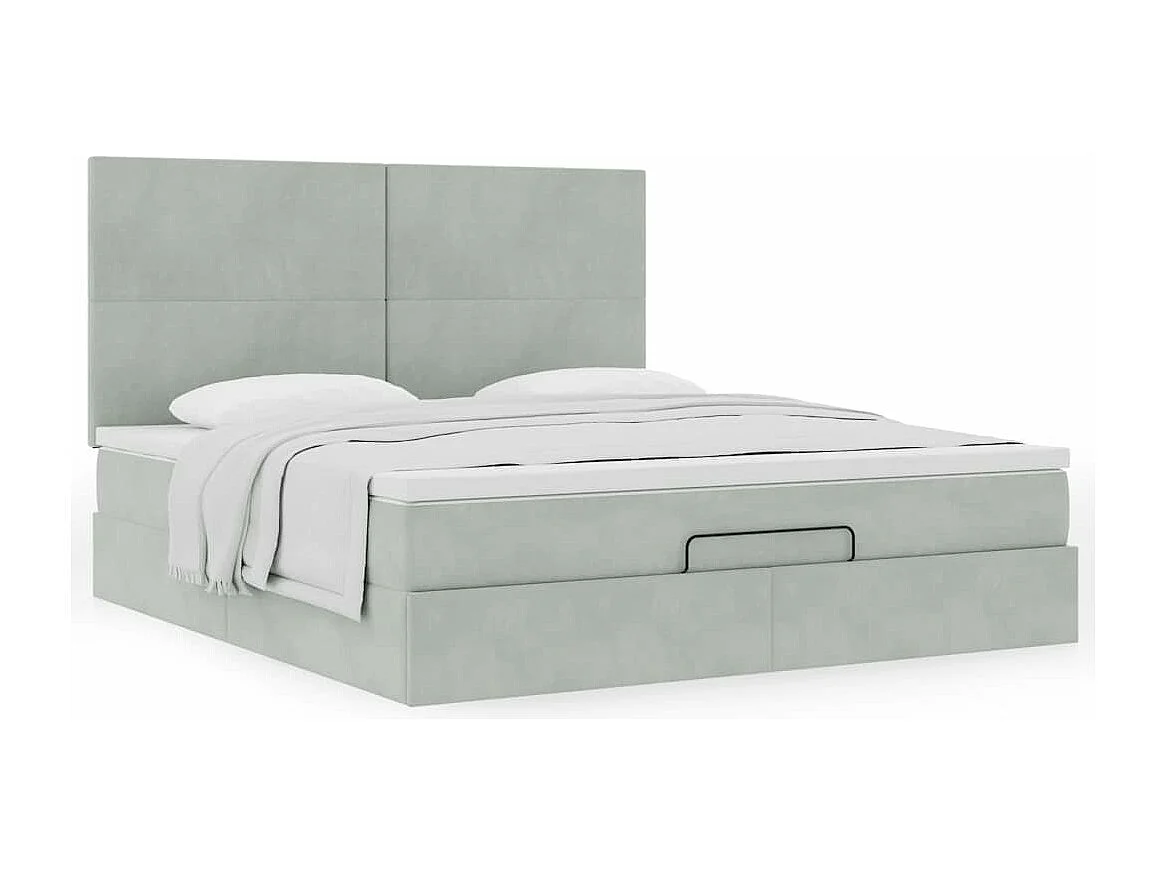 Estrutura cama otomana colchões 180x200cm veludo cinzento claro