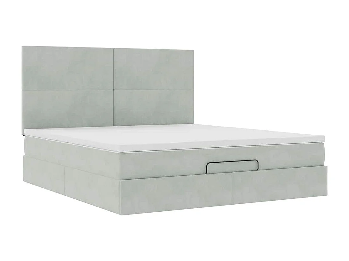 Estructura cama otomana colchones terciopelo gris claro