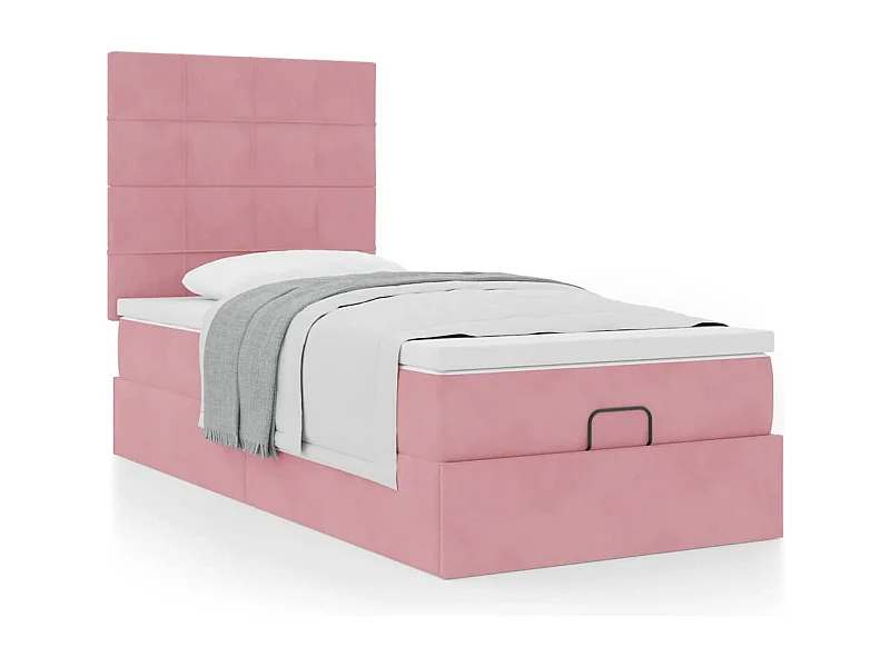 Cadre de lit ottoman avec matelas rose 80x200 cm velours