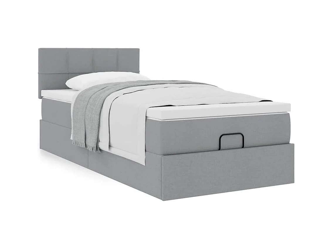 Estructura de cama otomana con colchón tela gris claro 90x200cm