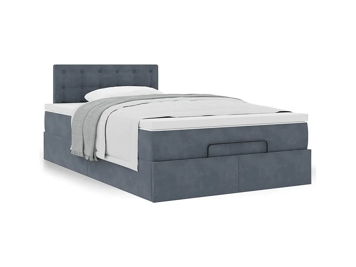 Cadre de lit ottoman et matelas gris foncé 120x200 cm velours