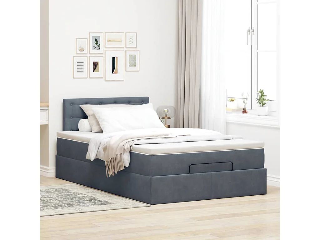 Ottoman bed met matras 120x200cm fluweel donkergrijs