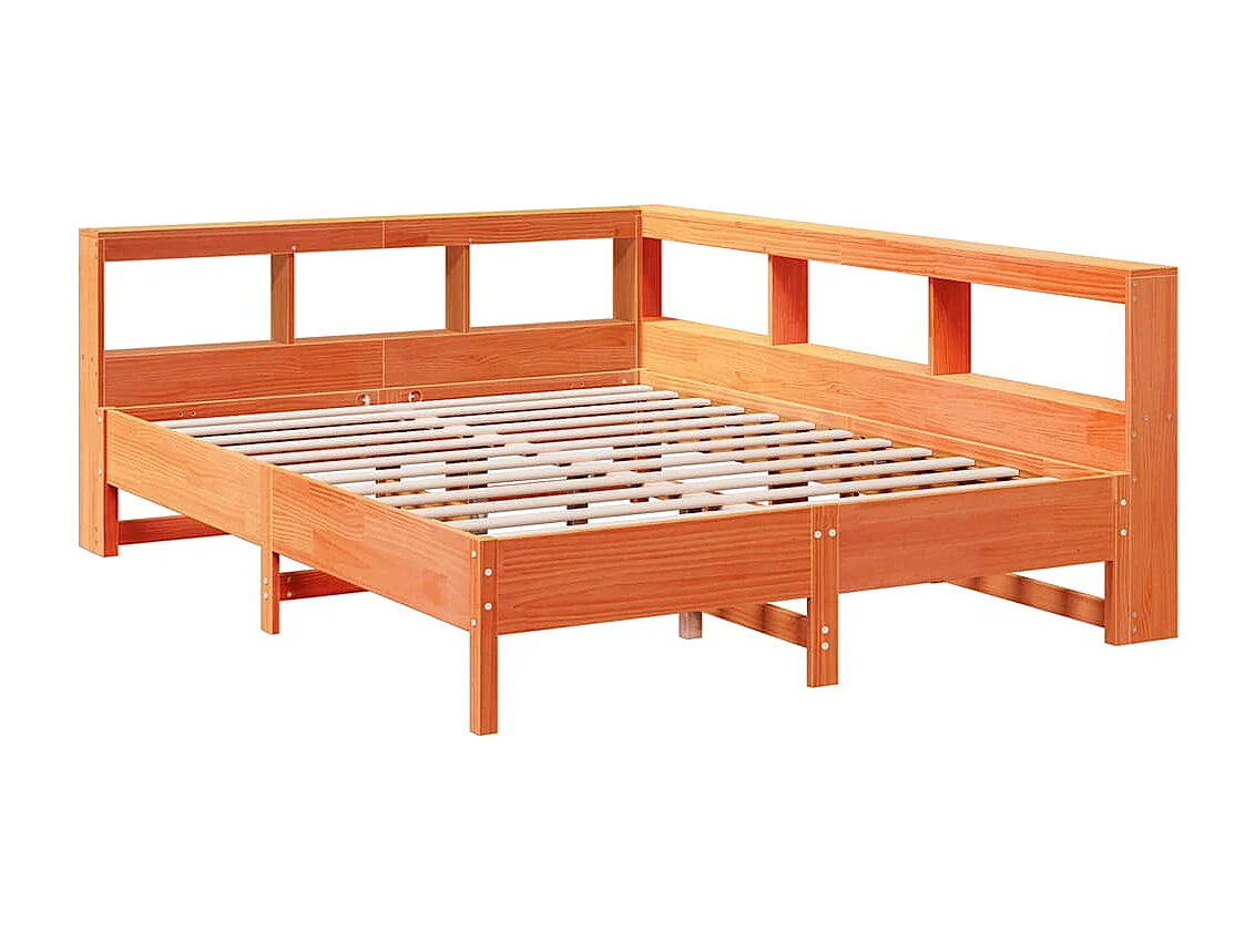 Lit bibliothèque sans matelas cire marron 135x190 cm pin massif