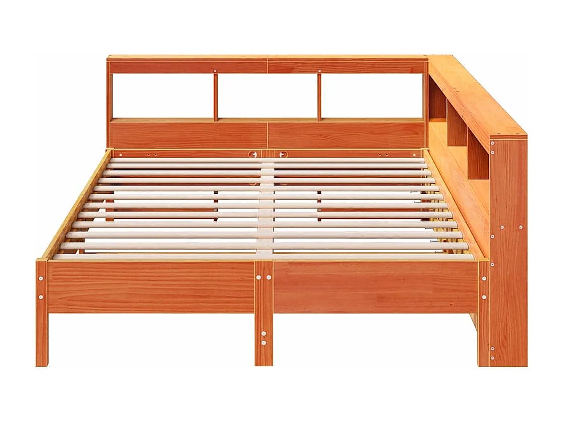 Lit bibliothèque sans matelas cire marron 135x190 cm pin massif