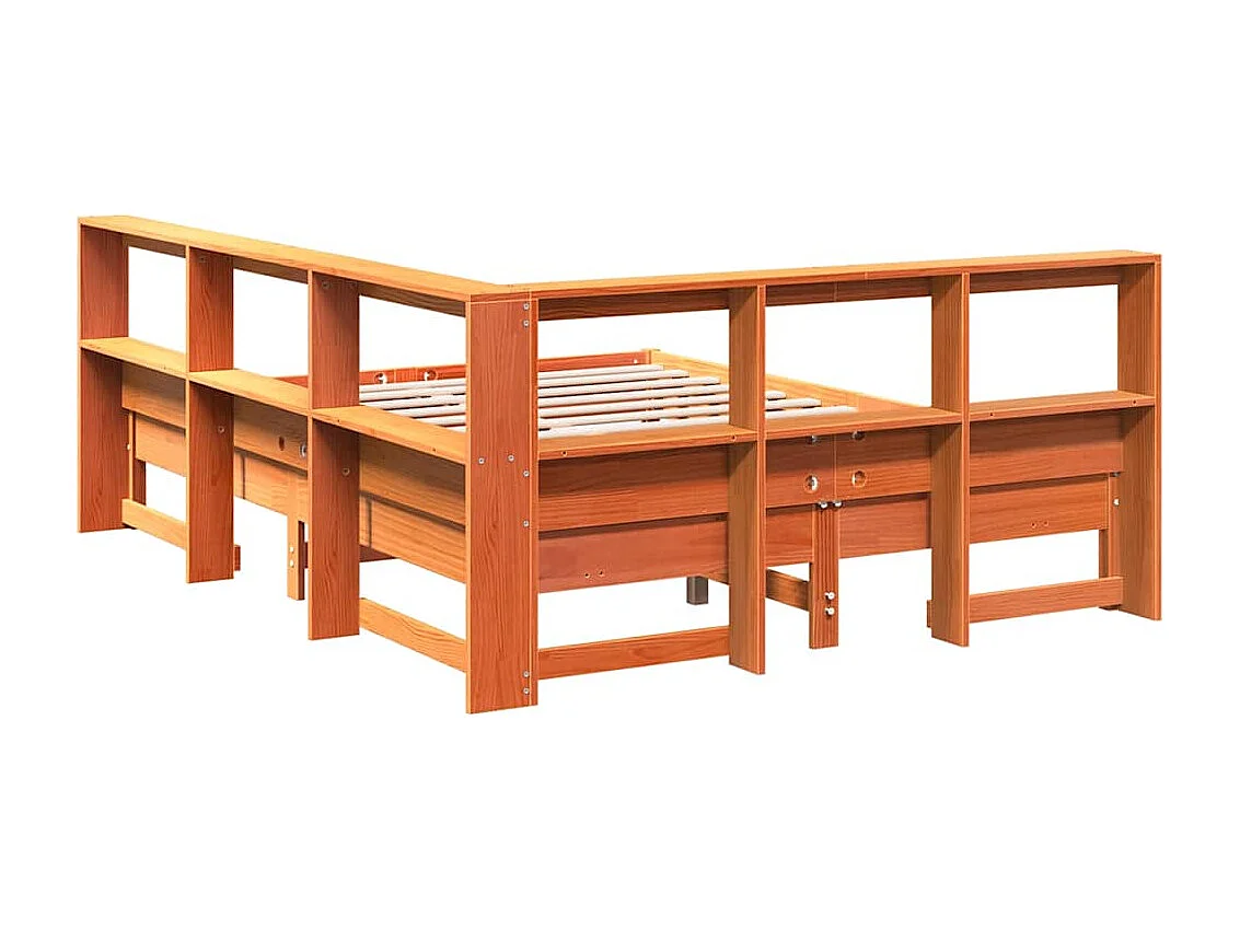 Lit bibliothèque sans matelas cire marron 135x190 cm pin massif