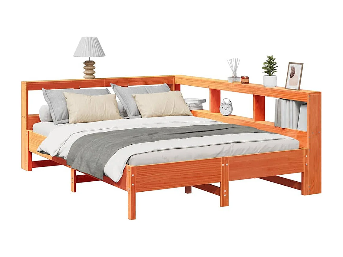 Cama con estantería sin colchón madera maciza marrón 135x190cm