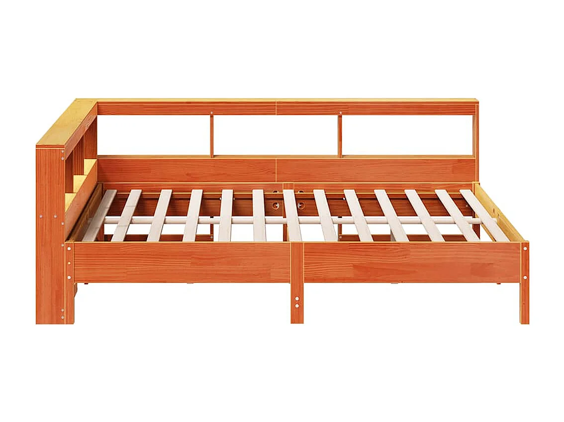 Cama con estantería sin colchón madera maciza marrón 135x190cm