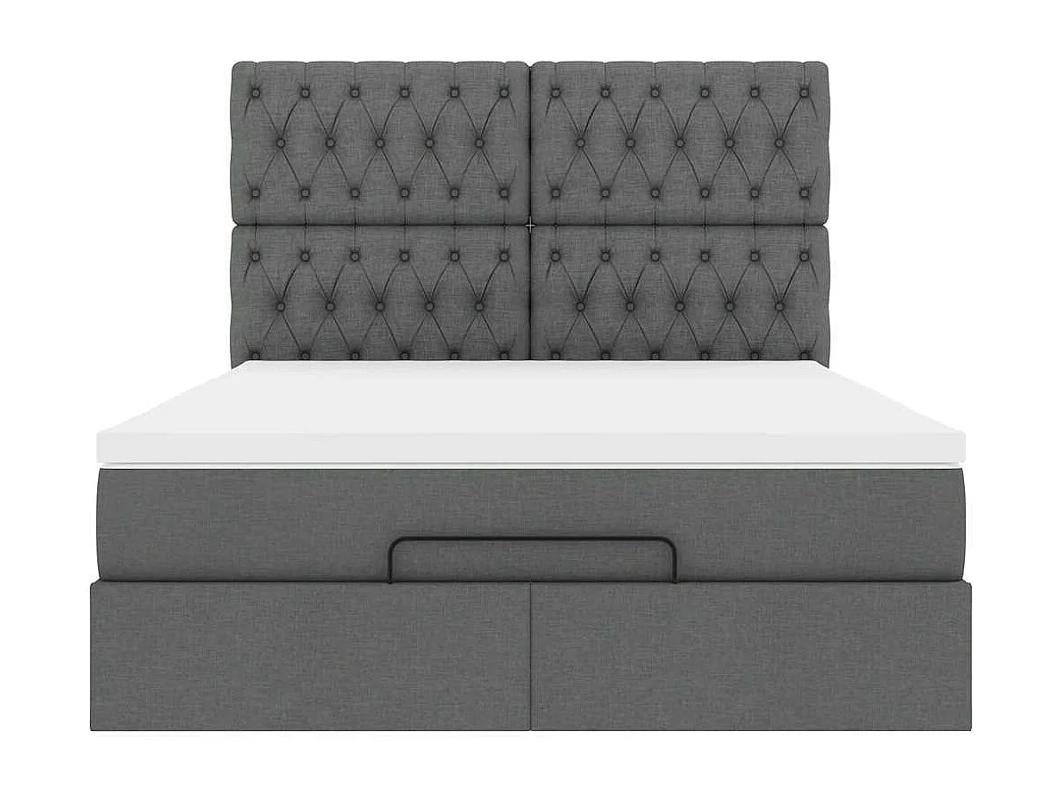 Cadre de lit ottoman avec matelas gris foncé 140x200 cm tissu