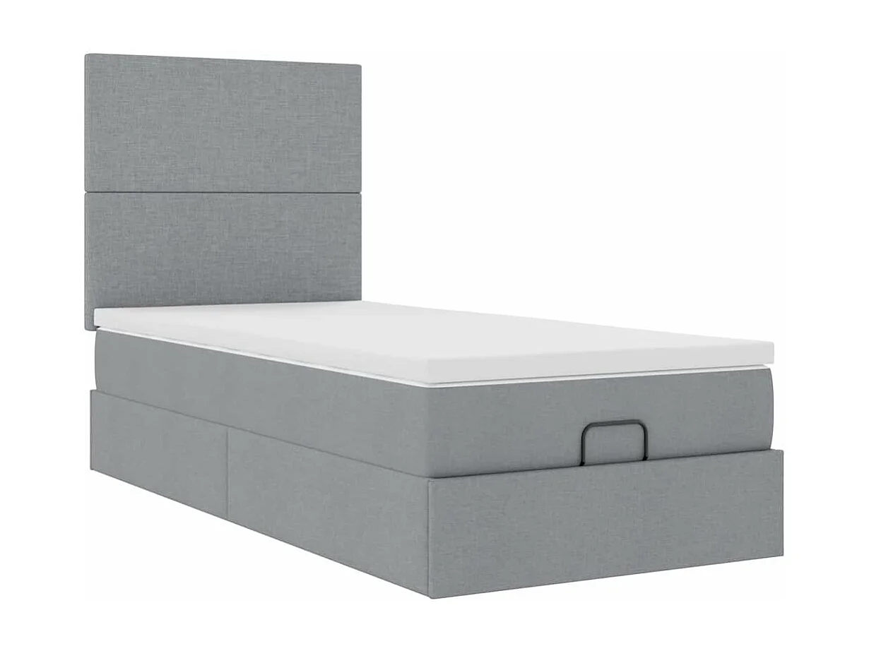 Cadre de lit ottoman et matelas gris clair 90x200 cm tissu
