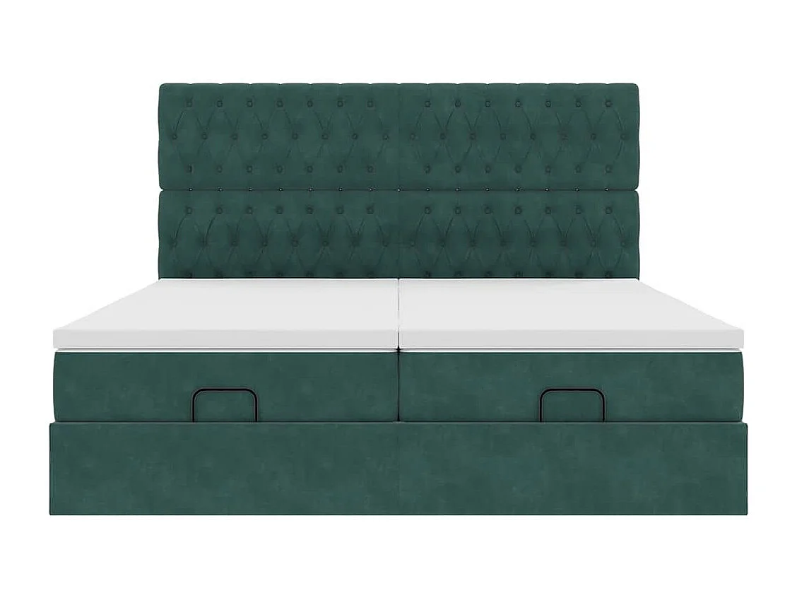 Cadre de lit ottoman avec matelas vert foncé 180x200cm velours
