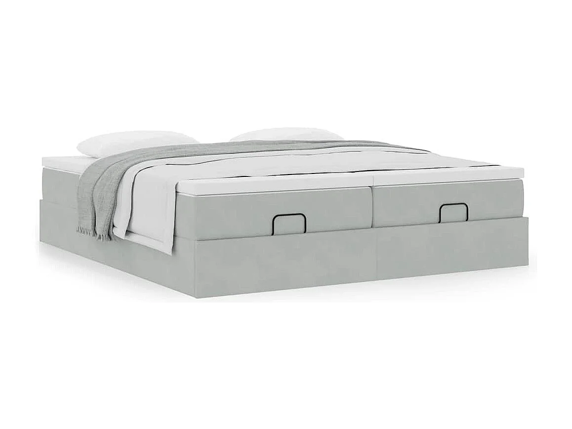 Estructura cama otomana colchones terciopelo gris claro