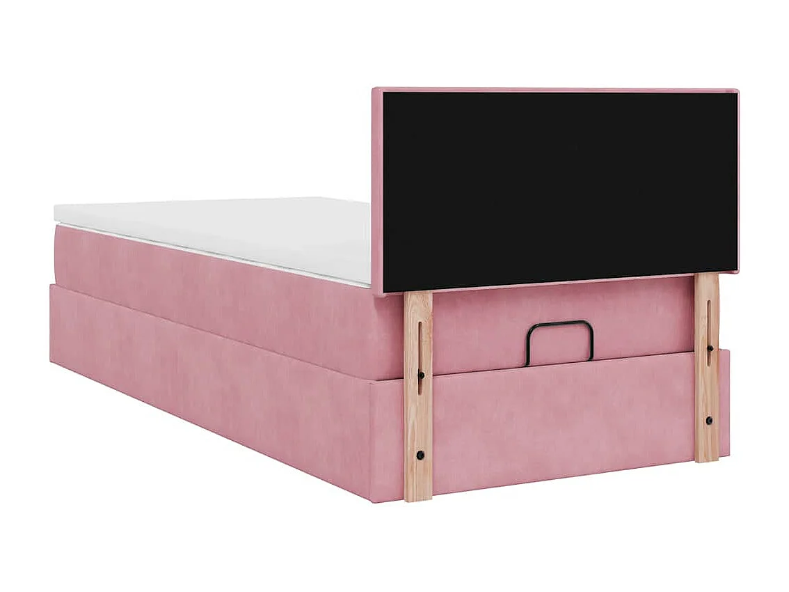 Cadre de lit ottoman avec matelas rose 80x200 cm velours