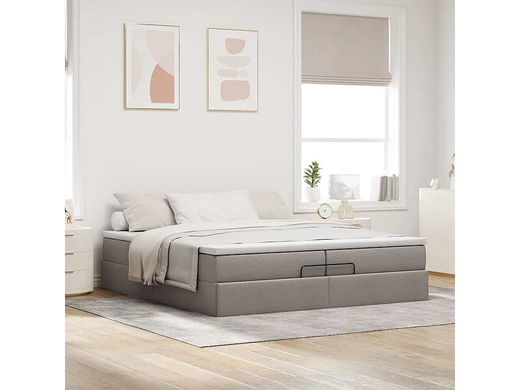 Cadre de lit ottoman avec matelas taupe 200x200cm tissu
