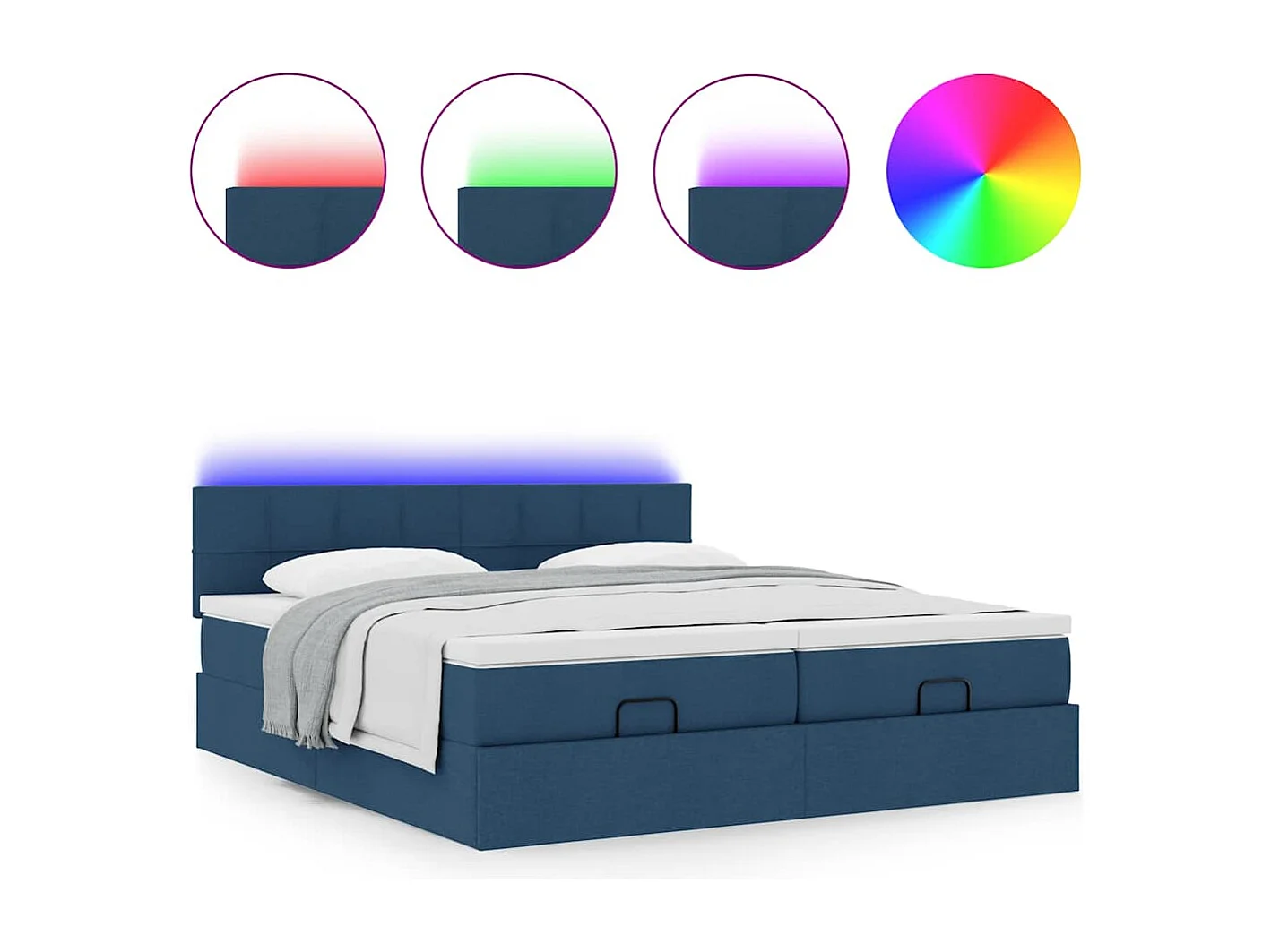 Cadre de lit ottoman avec matelas bleu 180x200 cm tissu