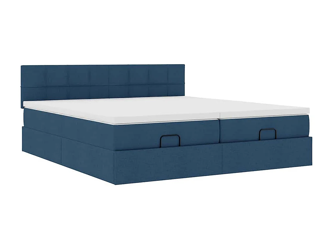 Cadre de lit ottoman avec matelas bleu 180x200 cm tissu