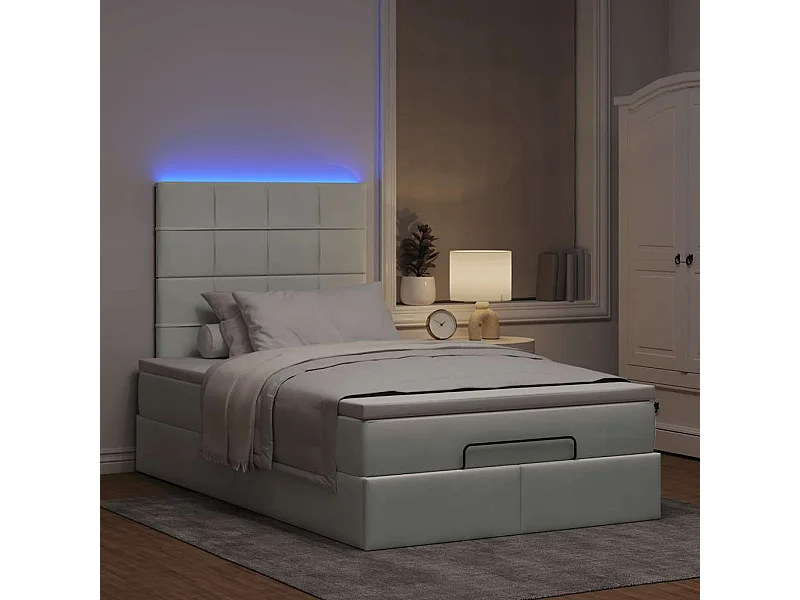 Ottoman bed met matrassen en LED's 120x200cm fluweel lichtgrijs