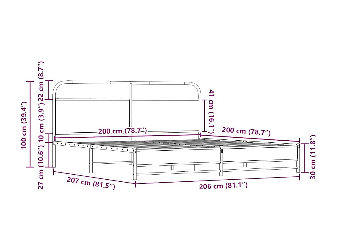 Cadre de lit en métal sans matelas chêne sonoma 200x200 cm