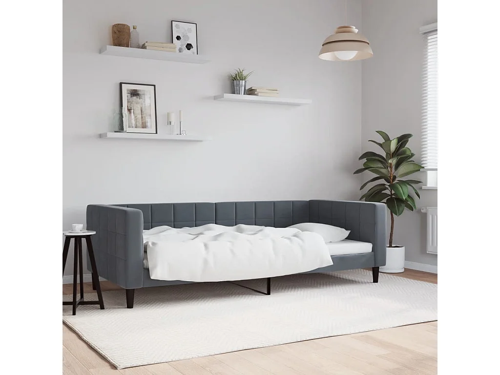 Sofá-cama 90x200 cm veludo cinzento-escuro