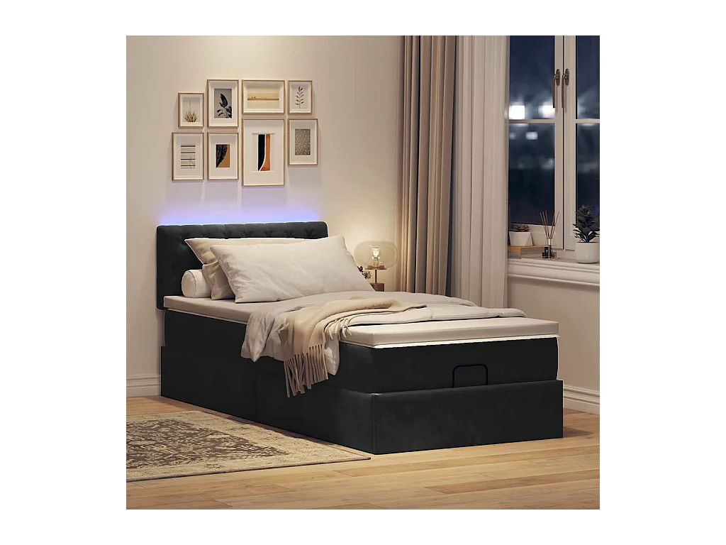 Bed poef met matras en LED's 80x200 cm fluweel zwart