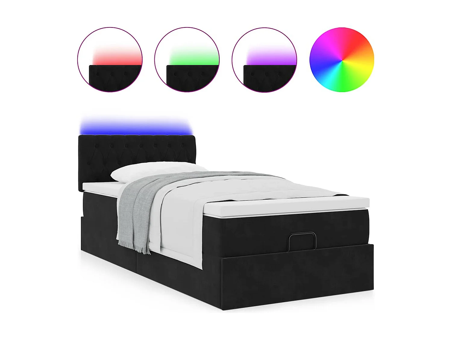 Cadre de lit ottoman avec matelas noir 80x200 cm velours