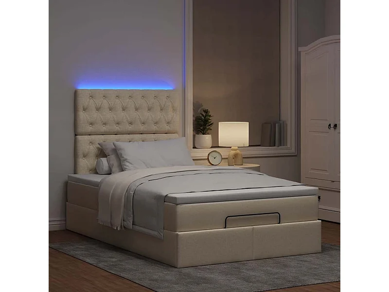 Cadre de lit ottoman avec matelas crème 120x200cm tissu