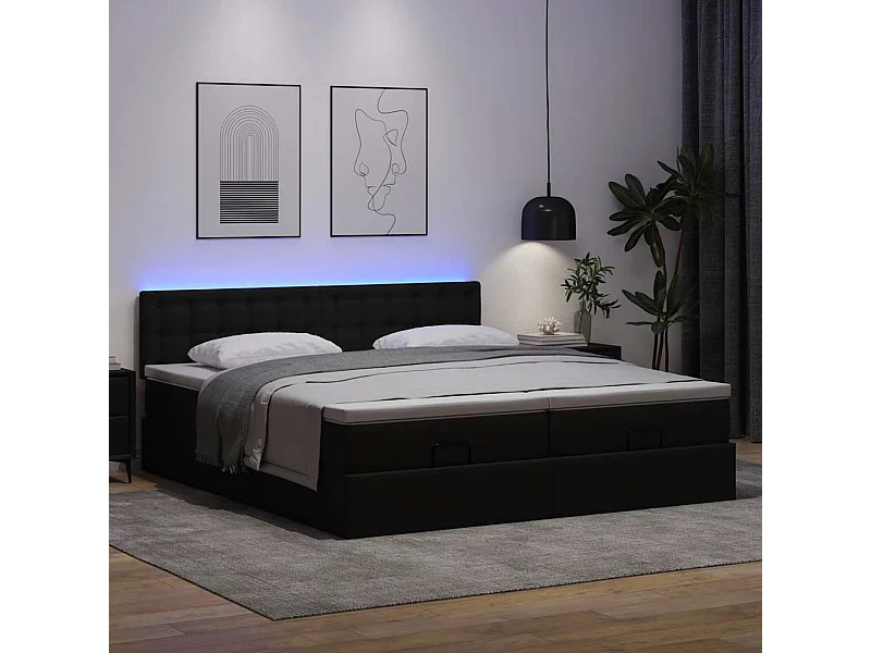 Cadre de lit ottoman avec matelas noir 180x200 cm similicuir