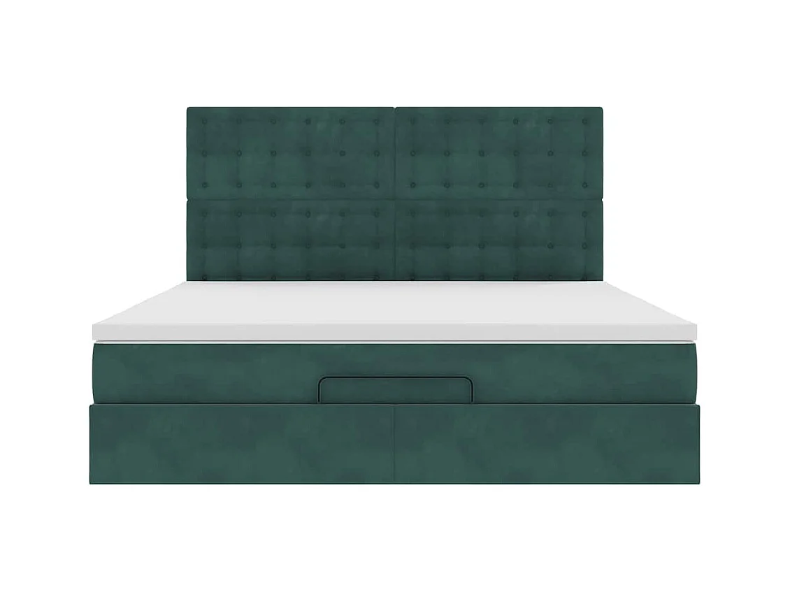 Cadre de lit ottoman avec matelas vert foncé 180x200cm velours