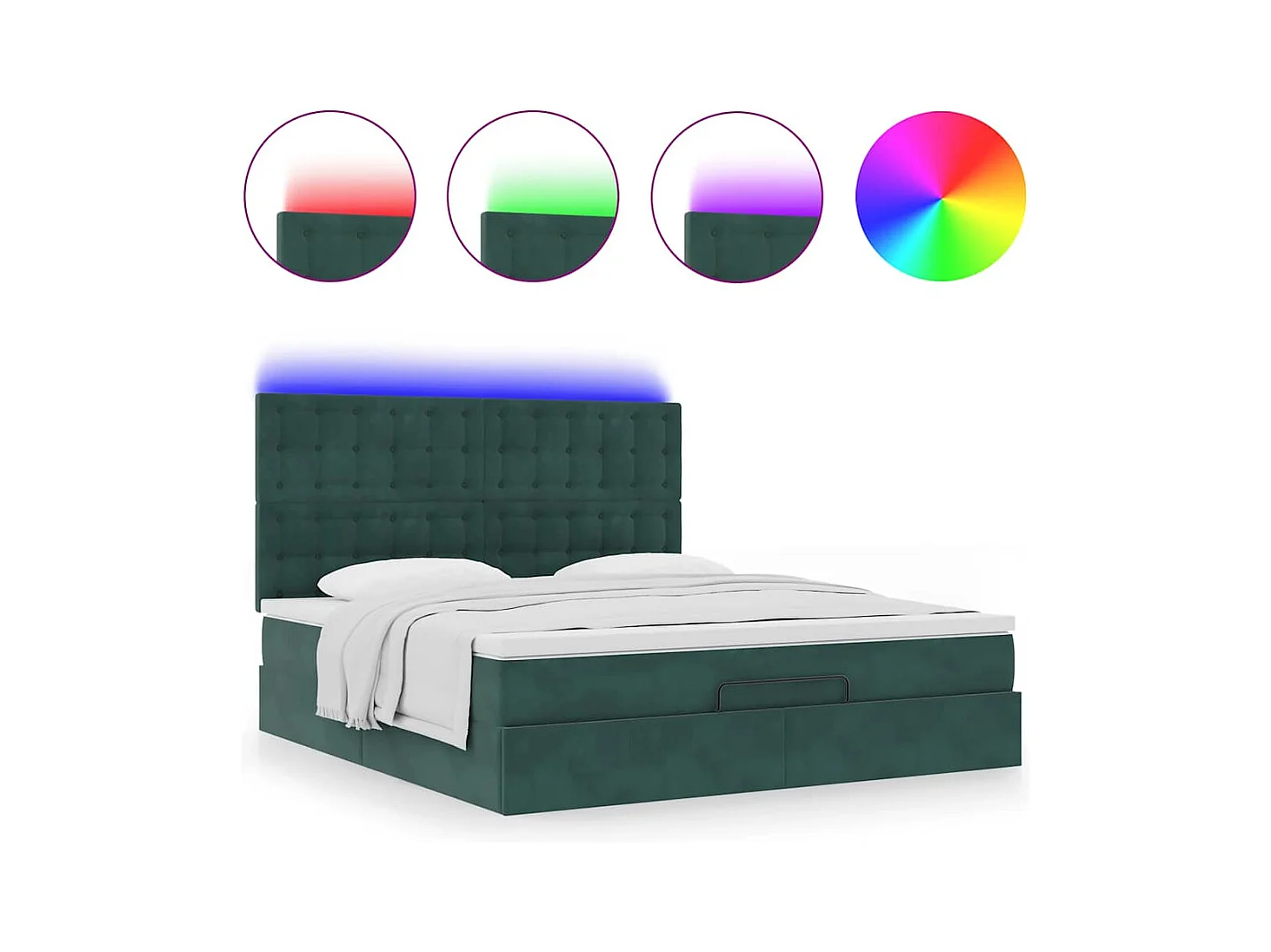 Cadre de lit ottoman avec matelas vert foncé 180x200cm velours